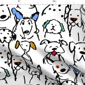 Whimsical Dogs Fabric - Color Pop Dogs by shellyreneedesigns - Puppy White Black Blue Red Doodle Cute Pet Fabric by the Yard by Spoonflower