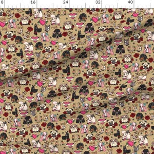 Dogs Fabric - Tattoo Pooch- Tan - Large By Miss Fluff - Dog Heads Tattoos Anchor Hearts Horseshoe Cotton Fabric By The Yard With Spoonflower 画像 2