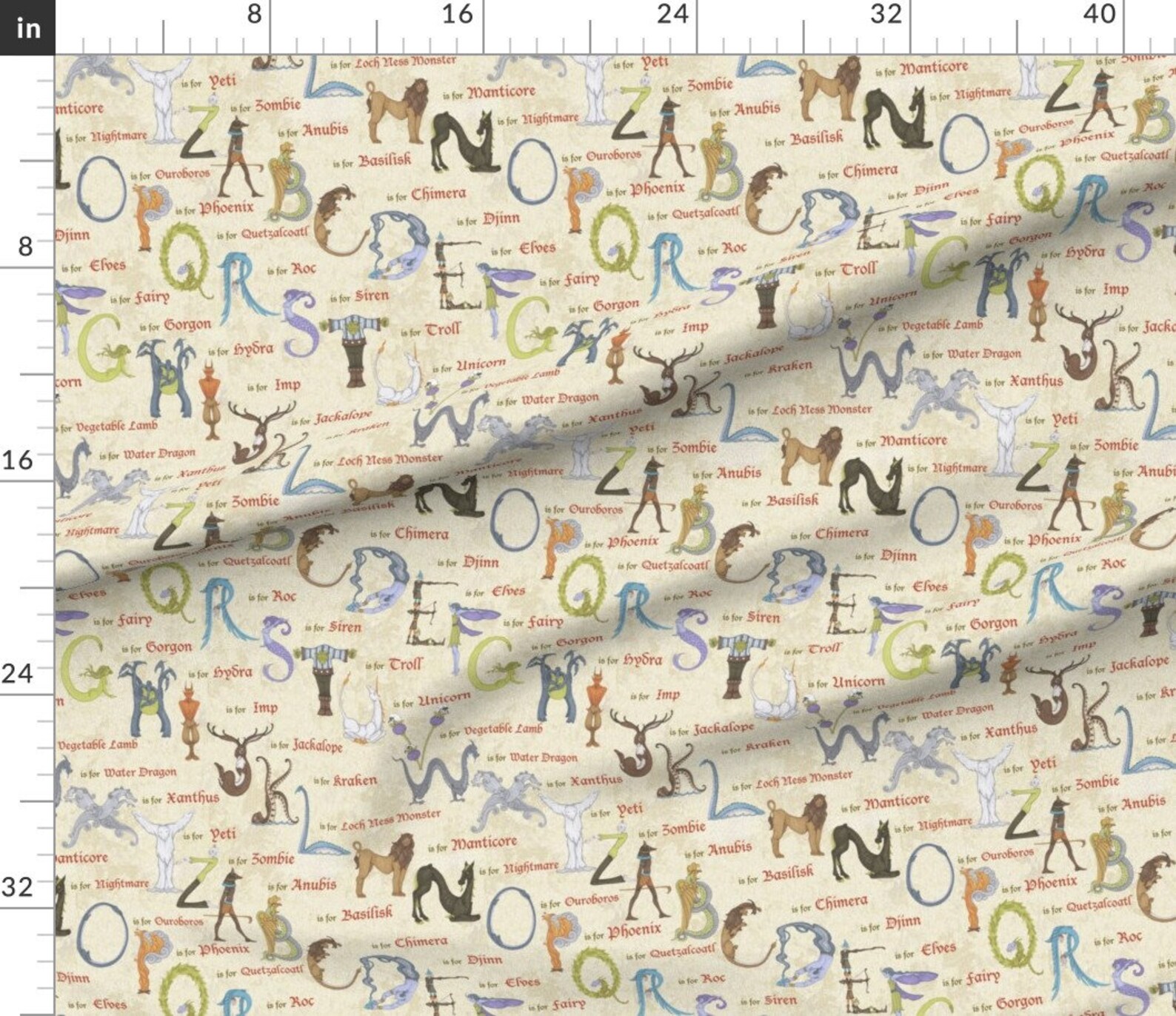 Mythical Beasts Alphabet Fabric Alphabetical Beastie Etsy