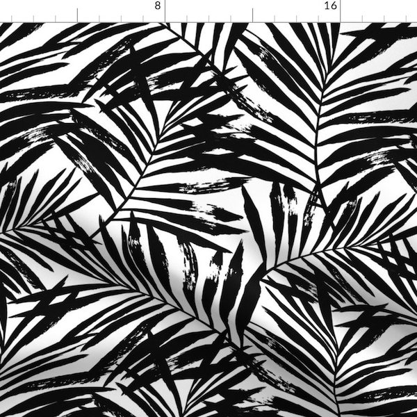 Tropical Leaves Fabric - Brush Palm Leaves - Black On White, Large By Mirabelleprint - Tropical Cotton Fabric By The Yard With Spoonflower