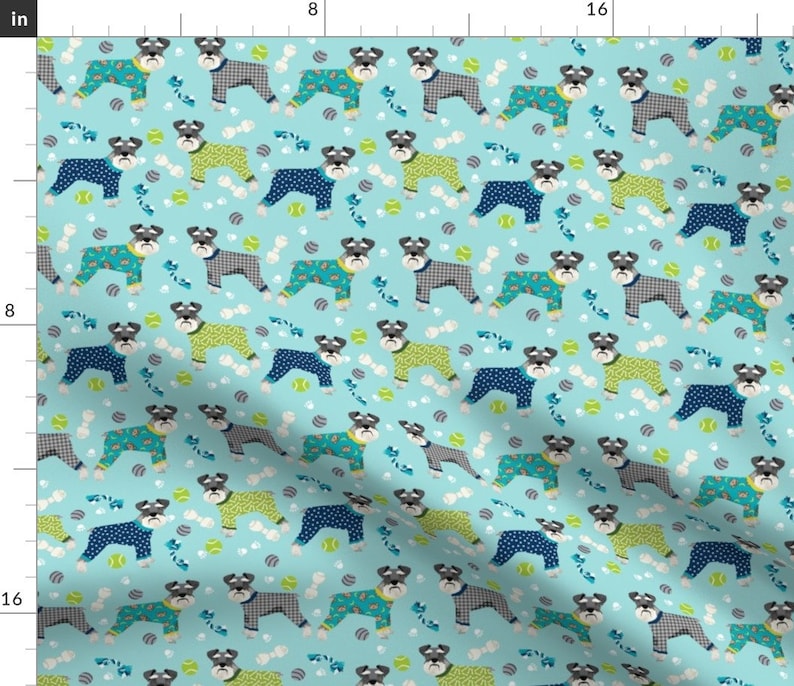 Schnauzer Fabric Schnauzers in Jammies Cute Dogs in Pajamas Etsy