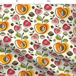 Retro Fruit Fabric - Retro Cherries And Peaches by studioxtine - Peach Cherry Food Fifties Cherries Fabric by the Yard by Spoonflower