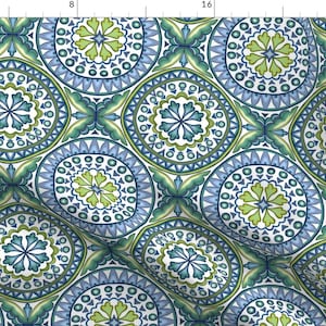 Green Fabric - Sicilian Tile by apricot_moon_designs -  Blue Ocean Italian Italy Tile Sicily Sicilian Fabric by the Yard by Spoonflower