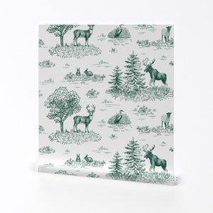 Woodland Toile Wallpaper - Animals Toile De Jouy By Sveta Aho - Green Custom Printed Removable Self Adhesive Wallpaper Roll by Spoonflower