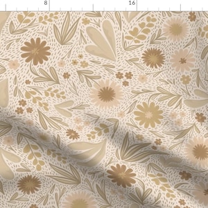 Neutral Botanicals Fabric - Neutral Meadow Flowers By Wildbasile - Beige Tan Garden Spring Blooms Cotton Fabric By The Yard With Spoonflower