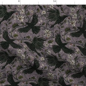 Ravens Gothic Floral Fabric: Mystic Crows on Thistle (by the Yard)