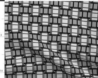 Greyscale Fabric - Film Cell Weave Grey By Sef - Greyscale Film Cell Weave Black White Movies Cotton Fabric By The Yard With Spoonflower