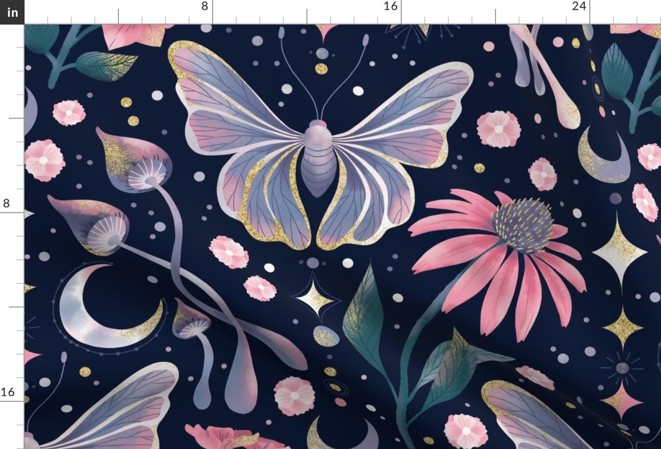 Whimsical Butterfly Fabric - Witch Dreams by marketa_stengl - Gothic Witch Dreams Mushrooms Mystic Fabric by the Yard by Spoonflower