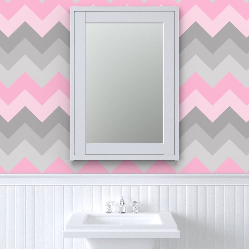 Pink Gray Wallpaper Pink Gray Ombre Chevron Large By Decamp Etsy