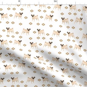 Pug Fabric - Pug Breed Dog Lover Gifts For Pugs White By Charlottewinter - Pet Animal Cute Pug Cotton Fabric by the Yard with Spoonflower