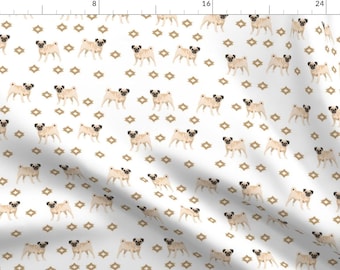 Pug Fabric - Pug Breed Dog Lover Gifts For Pugs White By Charlottewinter - Pet Animal Cute Pug Cotton Fabric by the Yard with Spoonflower
