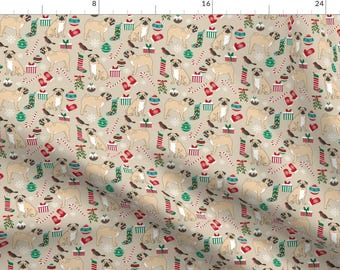 Pug Christmas Pattern Red Green Fabric - Pug Christmas Fabric Cute Pug Dog Design Cute Pugs Best Pugs Fabric Cute Pug Design By Petfriendly