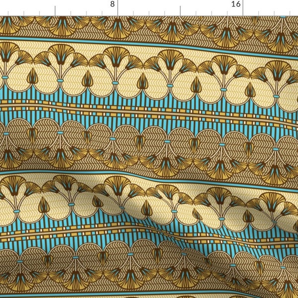 Egypt Fabric - Egyptian Ornate Lily Border By Cjldesigns - Egypt Lily Border Turquoise Brown Tan Cotton Fabric By The Yard With Spoonflower