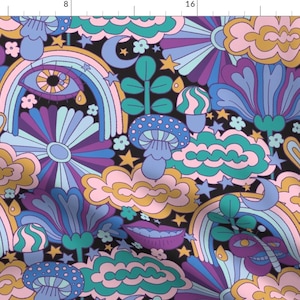 Trippy Periwinkle Fabric - Psychedelic Dreamscape by rebelform - Flower Power Lower Butterfly Star Floral  Fabric by the Yard by Spoonflower