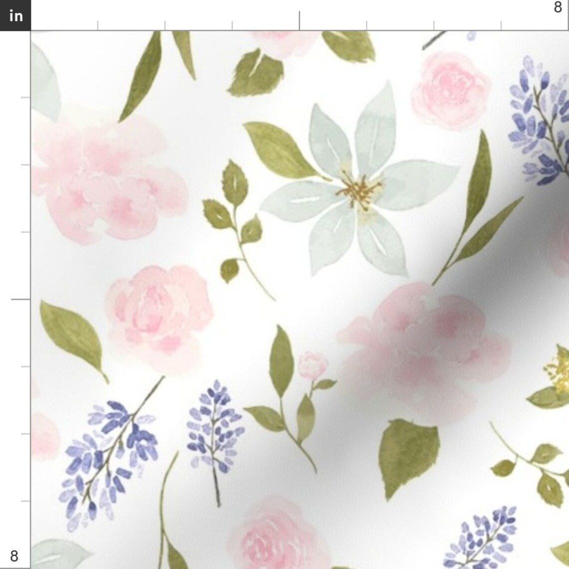 Spring Floral Wedding Fabric Lavender And Roses By Mintpeony Etsy