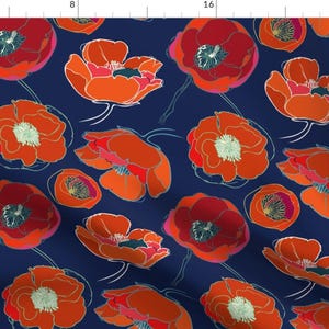 Poppy Fabric - California Poppies By Limezinniasdesign - Poppy Blue Red White Modern Home Floral Cotton Fabric By The Yard With Spoonflower