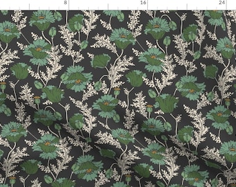 Bohemian Fabric - Night Poppy Green by holli_zollinger - Floral Botanical Nature Leaves Garden Boho Flower Fabric by the Yard by Spoonflower