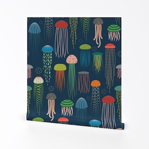 Jellyfish Wallpaper - Just Jellies - Lighter Blue Background By Katerhees - Custom Printed Removable Adhesive Wallpaper Roll by Spoonflower