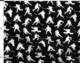 Black And White Hockey Fabric - Hockey Players On Black Small By Thinlinetextiles - Winter Sport Cotton Fabric By The Yard With Spoonflower