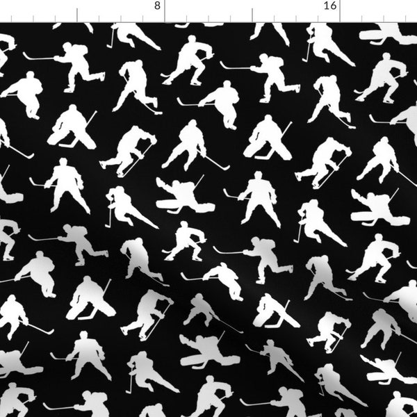 Black And White Hockey Fabric - Hockey Players On Black Small By Thinlinetextiles - Winter Sport Cotton Fabric By The Yard With Spoonflower