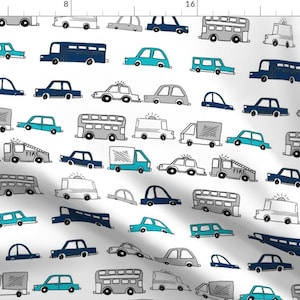 Car Fabric - Cars // Baby Boy Fabric Nursery White Blues By Andrea Lauren - Car Nursery Kid Room Cotton Fabric By The Yard With Spoonflower