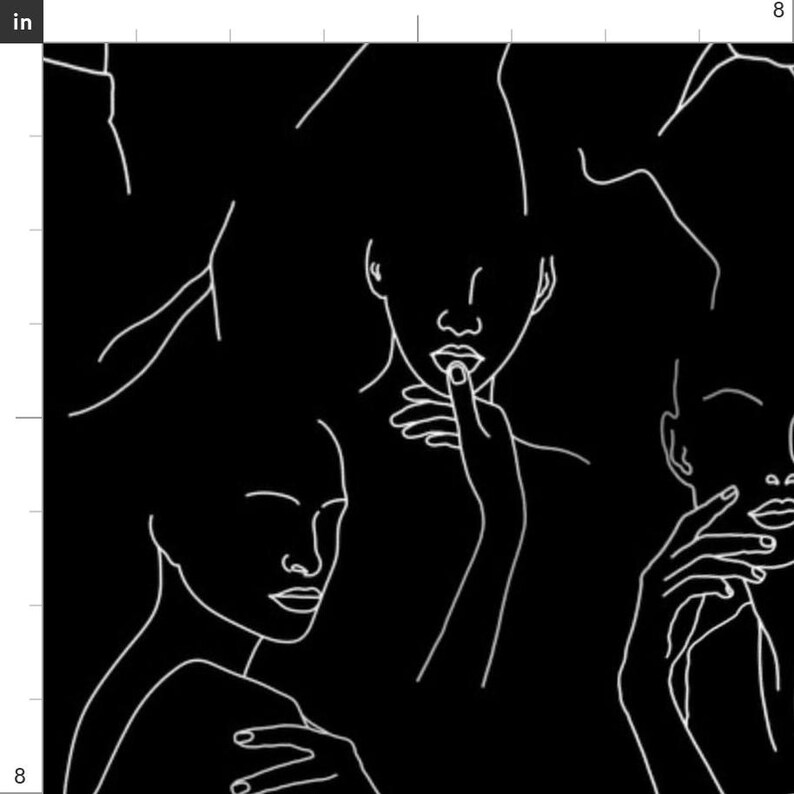 Modern Female Fabric - Hanna Black by onesweetorange - Minimalist Feminine Portrait Line Art Black White Fabric by the Yard by Spoonflower image 3