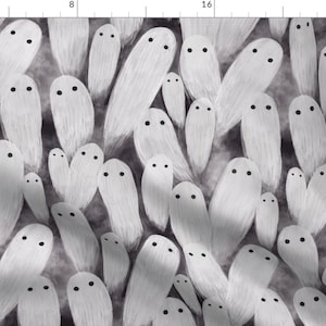 Ehpopoki Gray Ghosts Cute Halloween Fabric - Spoooky Ghosts By Ehpopoki - Ehpopoki Halloween Cotton Fabric By The Yard With Spoonflower