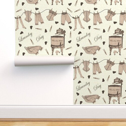 Laundry Room Wallpaper Vintage Laundry Day by Jabiroo Etsy