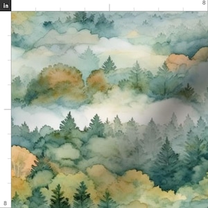 Mountain Landscape Fabric - Smokey Mountains by cozycharmco - Watercolor Nature Smoky Mountains Trees Fall Fabric by the Yard by Spoonflower image 3