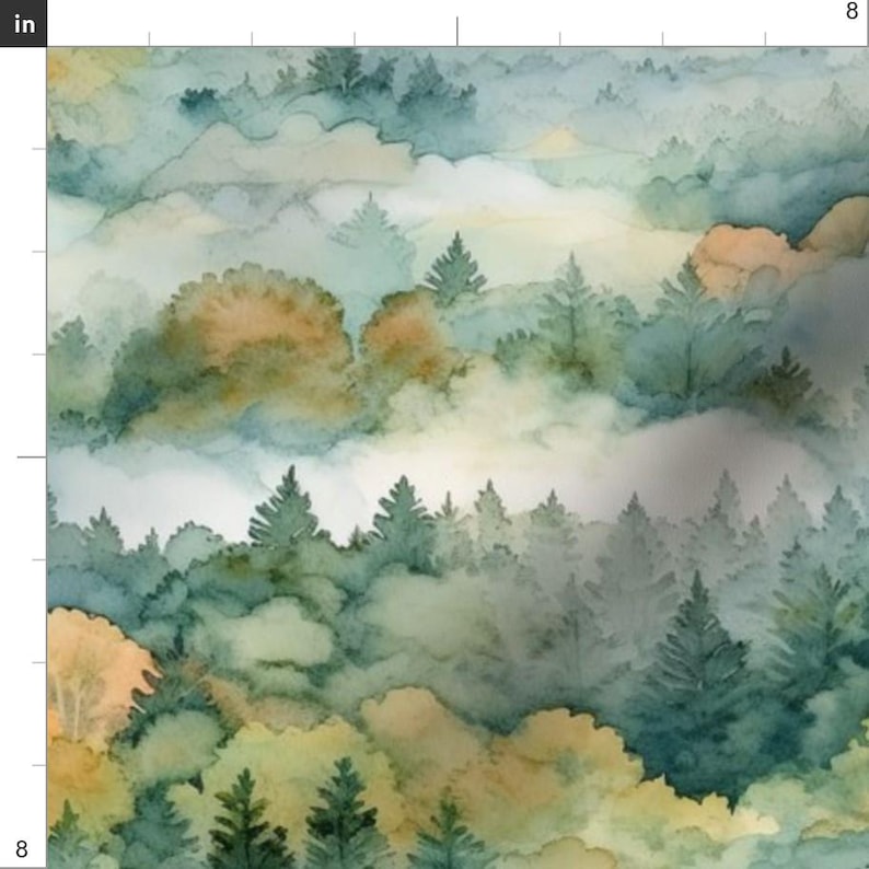 Mountain Landscape Fabric - Smokey Mountains by cozycharmco - Watercolor Nature Smoky Mountains Trees Fall Fabric by the Yard by Spoonflower image 3