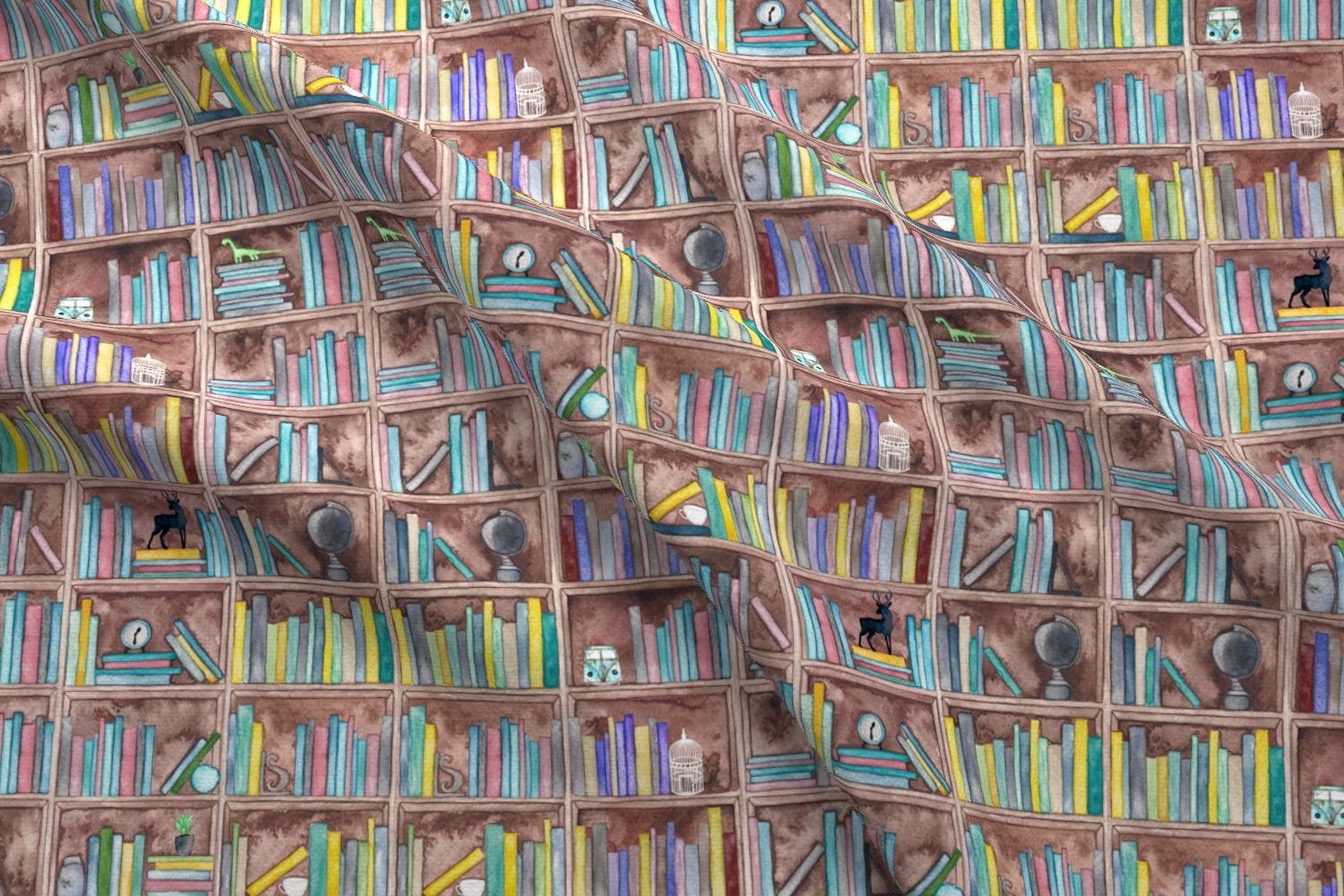 Library Books Fabric Watercolour Bookshelf By Elena