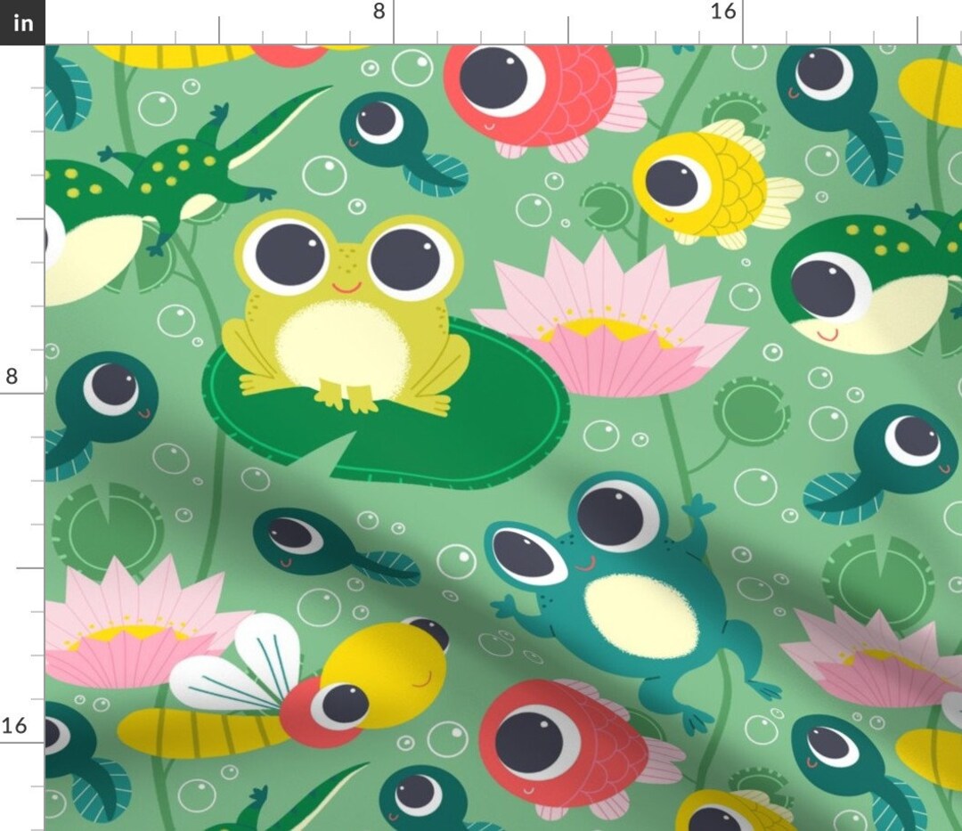 Baby Lake Animals Fabric Lake Animals by Gnoppoletta Frogs Etsy