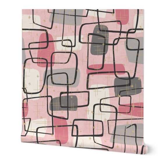 Mid Century Wallpaper Atomic Mcm Grid In Pink Parlor By Etsy
