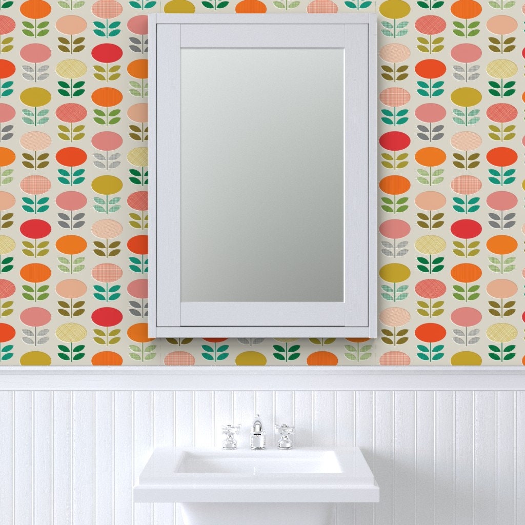 Mod Floral Wallpaper Mod Posies by Katerhees 1960s Orange - Etsy
