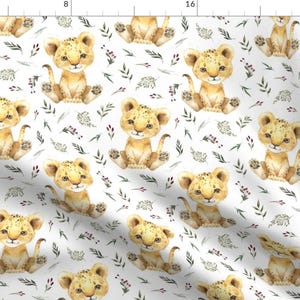 Baby Lion Fabric - Baby Lion Floral On White 4 Inch By Karolina Papiez - African Safari Savannah Cotton Fabric By The Yard With Spoonflower