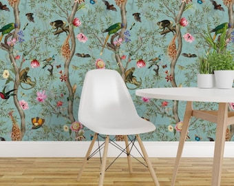 Romantic Chinoiserie Peel and Stick Wallpaper - Nostalgic Antique Botanical Garden  - Removable Wall Decor Art - Vintage Tropical by utart