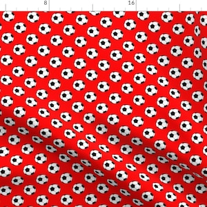 Soccer Fabric - One Inch Black And White Sports Soccer Balls On Red By Mtothefifthpower - Soccer Cotton Fabric By The Yard With Spoonflower