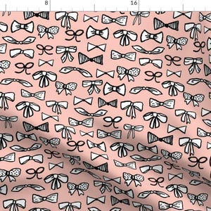 Bow Fabric - Bows // Fashion Trendy Inky Hand-Drawn Girls By Andrea Lauren - Bow Pink Black White Cotton Fabric By The Yard With Spoonflower