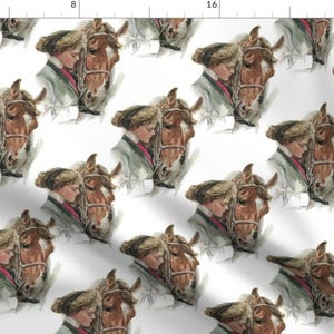 Woman and Horse Fabric - Equestrienne By Peacoquettedesigns - Vintage Equestrian Home Decor Cotton Fabric By The Yard With Spoonflower