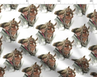 Woman and Horse Fabric - Equestrienne By Peacoquettedesigns - Vintage Equestrian Home Decor Cotton Fabric By The Yard With Spoonflower