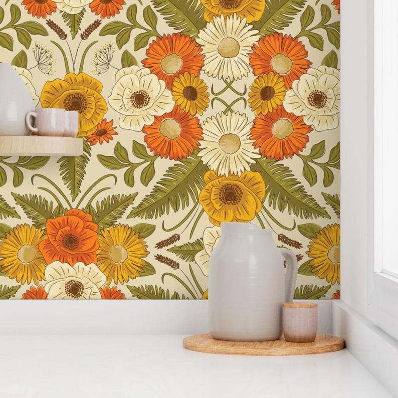 Vintage Flowers Removable Peel and Stick Wallpaper - Floral Retro ...