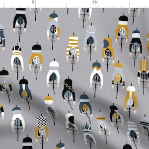 Cycling People Biking Races Fabric - Le Tour - Grey Gold By Booboo Collective - Cycling Cotton Fabric By The Yard With Spoonflower