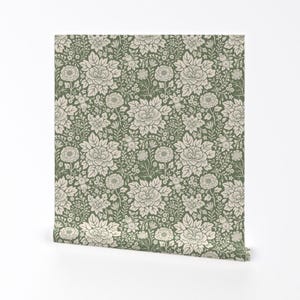 Sage Green Floral Removable Peel and Stick Wallpaper - Hand Drawn Traditional - Wall Art Wall Decor - The Printmakers Garden by annaaho