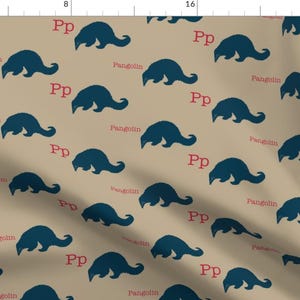Kids Alphabet Fabric - P Is For Pangolin By Maile - Modern Nurser Decor Alphabet Cotton Fabric By The Yard With Spoonflower
