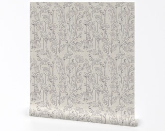 Poppy Wallpaper - Junglia Poppy Gray By Holli Zollinger - Cream Gray Neutral Floral Removable Self Adhesive Wallpaper Roll by Spoonflower