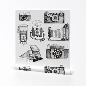 Cameras Wallpaper - Vintage Cameras By Adifferentplaceandtime - Black Custom Printed Removable Self Adhesive Wallpaper Roll by Spoonflower