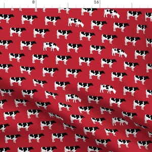 Cows Fabric - Cows On Red - Farm Fabric By Littlearrowdesign - Cows Farm Life Country Dairy Cow Cotton Fabric By The Yard With Spoonflower