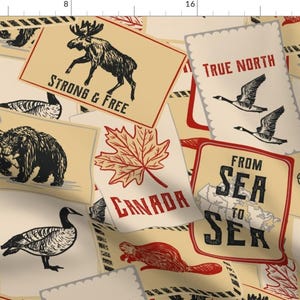 Retro Postcards Fabric - Canadian Wildlife Road Trip By New Branch Studio - Retro Postcards Cotton Fabric By The Yard With Spoonflower