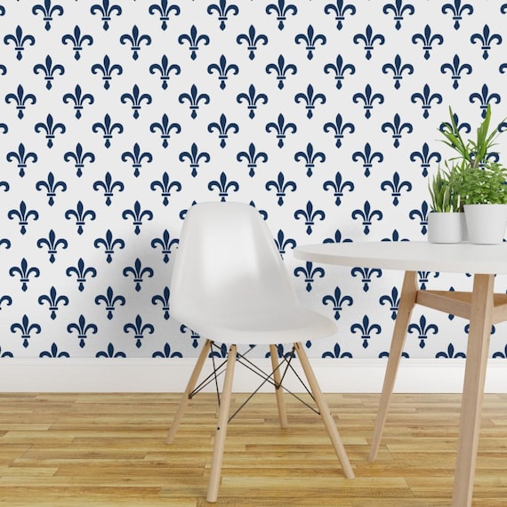 Gothic Wallpaper - Fleur De Lys Blue And White By Peacoquettedesigns - Custom Printed Removable Self Adhesive Wallpaper Roll by Spoonflower