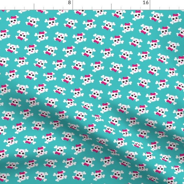 Girly Skulls Fabric - Girl Music Fun 11 By Prettygrafik - Skulls Blue Pink Pop Punk Princess Cotton Fabric By The Yard With Spoonflower
